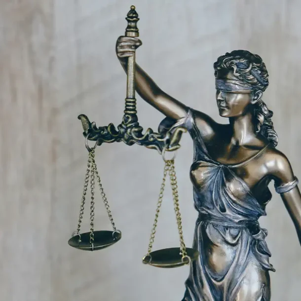 Close-up of a statue of Lady Justice
